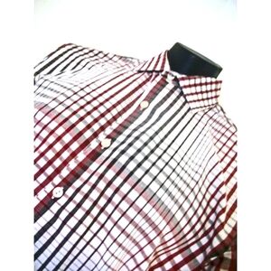 REACTION Kenneth Cole Men's Maroon/Gray/White Shirt Size 16 34/35 Plaid.